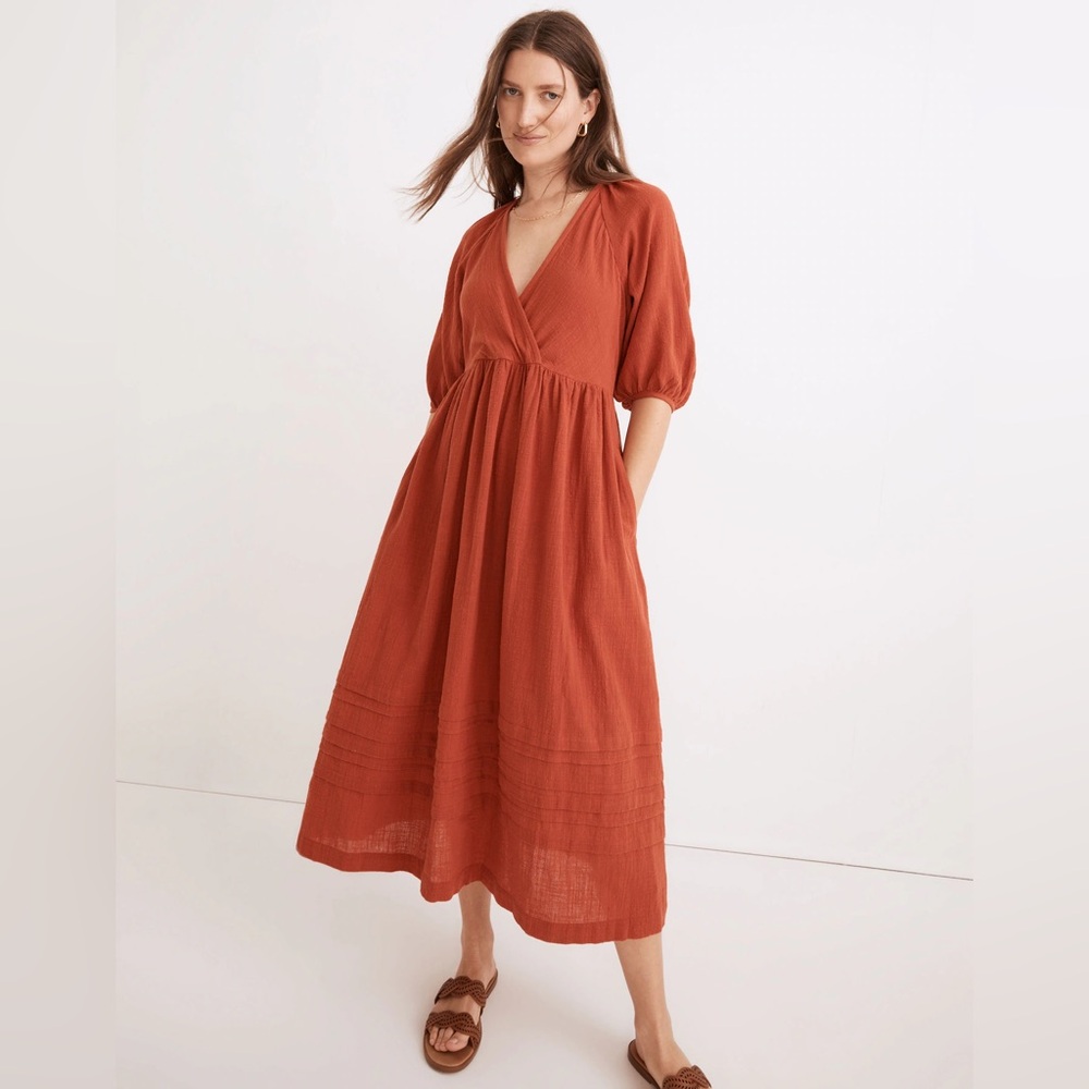 Madewell Marianna Puff-Sleeve Midi Dress in Etruscan Clay